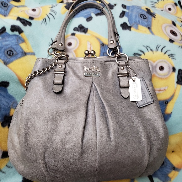 Coach Handbags - COACH MADISON GREY GREEN KISS LOCK SATCHEL